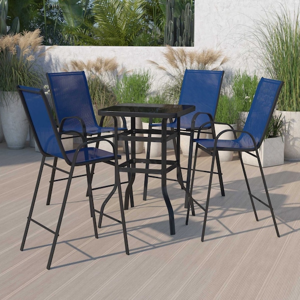Flash Furniture 5 Piece Glass Bar Patio Table Set with 4 Barstools TLH-073H092H4-NV-GG - main